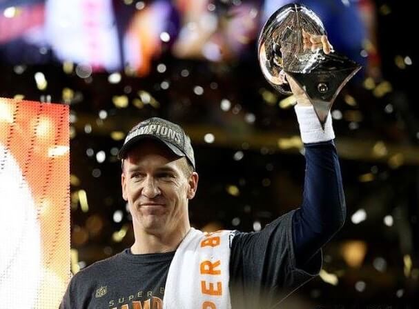 Payton Manning Raising The Super Bowl 50 Trophy