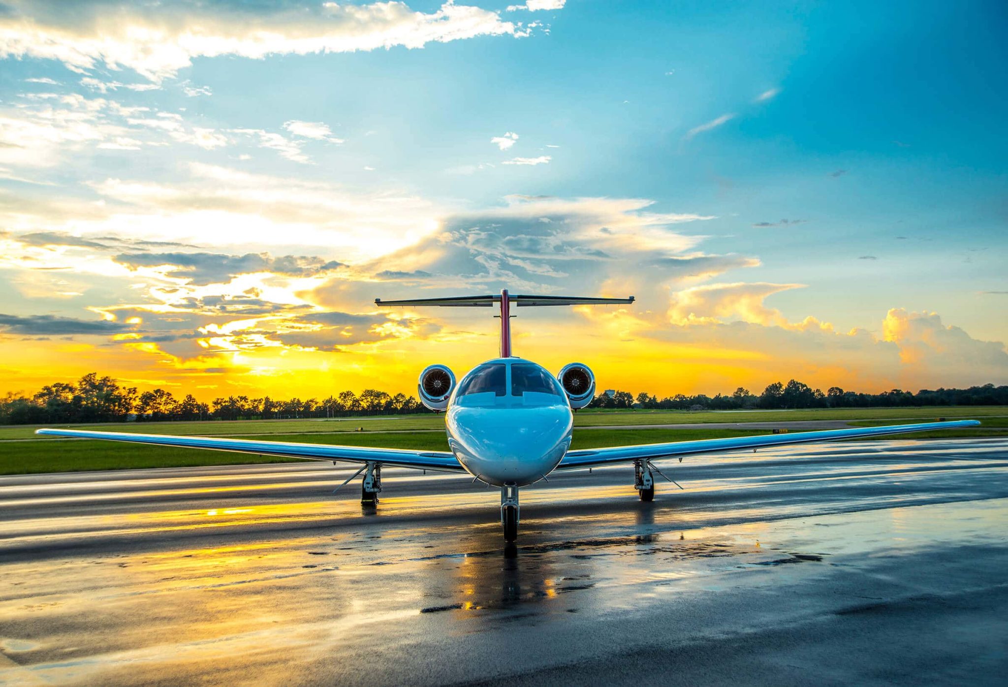 Citation CJ3 on Wet Tarmac At Sunset