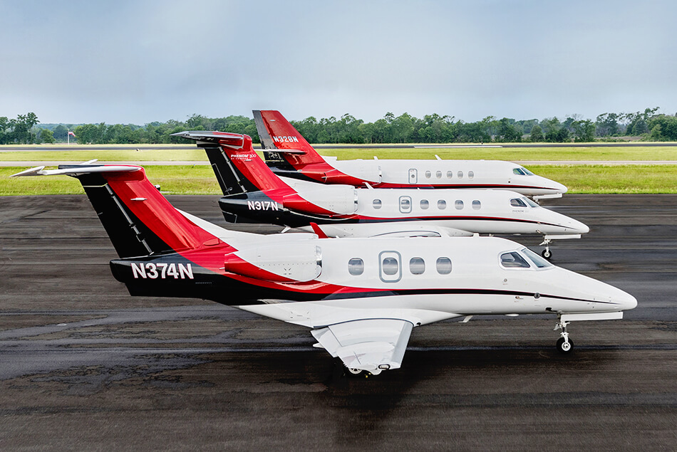 Phenom 100, Phenom 300, & Citation Latitude Jets Lined Up