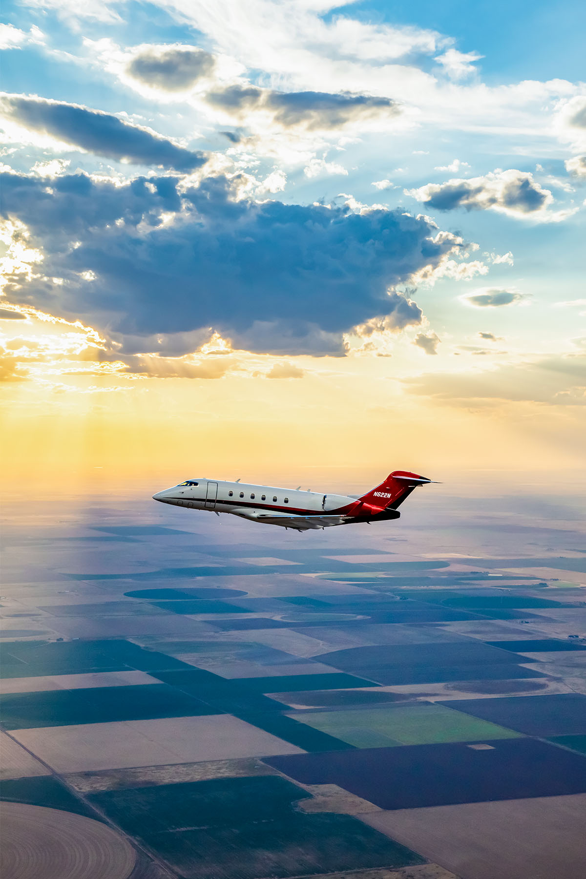 Challenger 300 Aerial over Fields